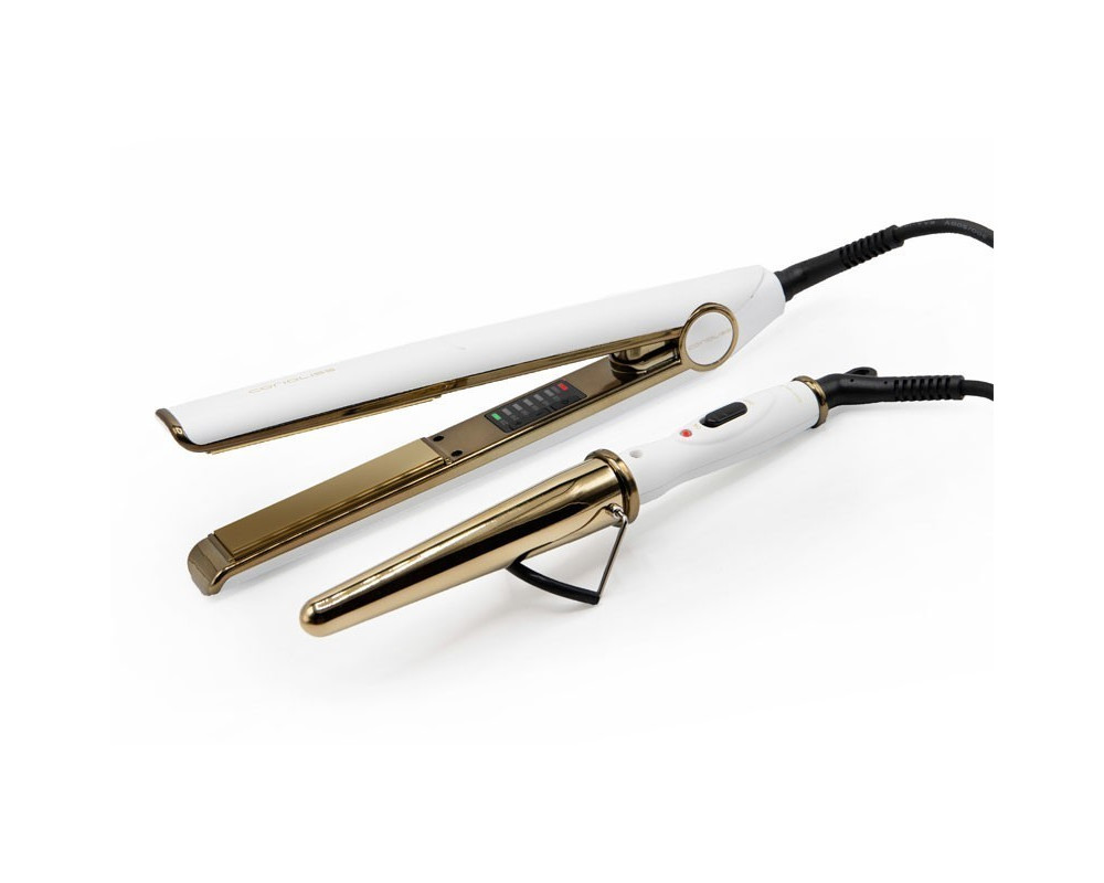 Kit Corioliss Plancha de Pelo C1 Digital White Gold + Rizador Glamour Wand Mini