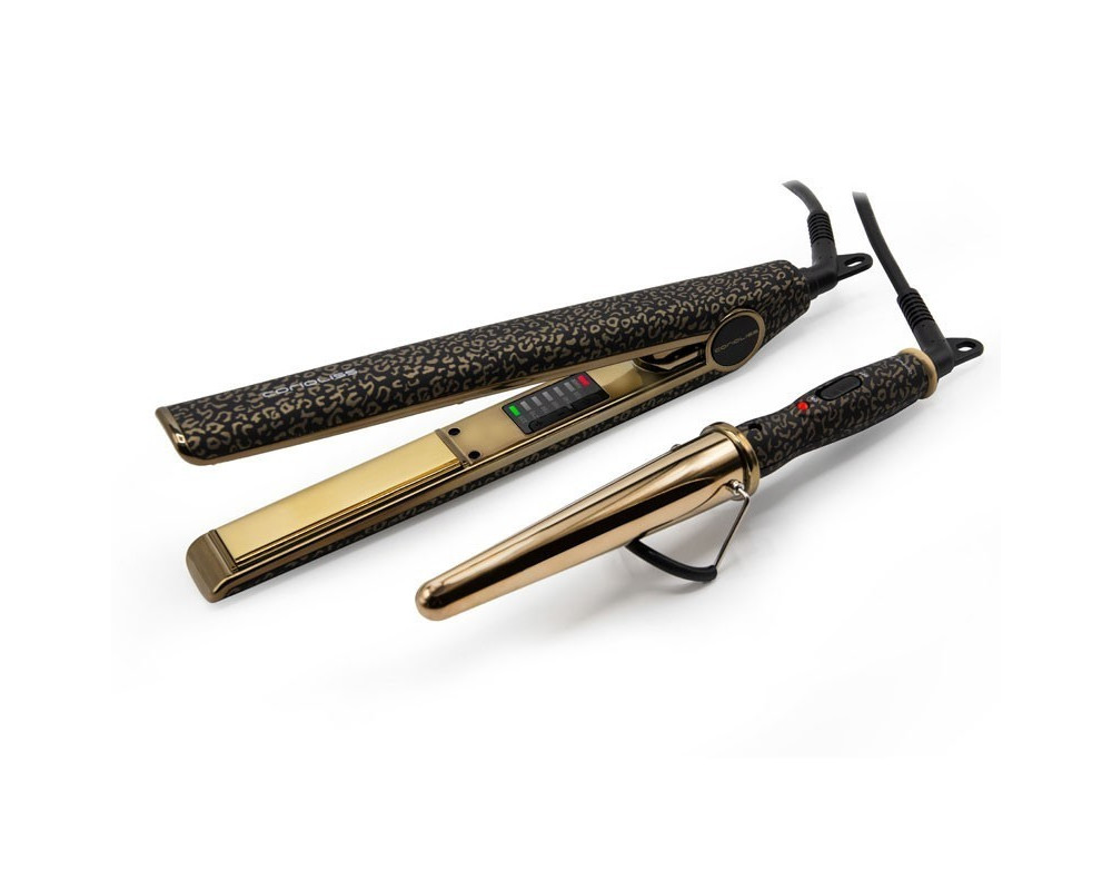 Kit Corioliss Plancha de Pelo C1 Digital Gold Leopard + Rizador Glamour Wand Mini