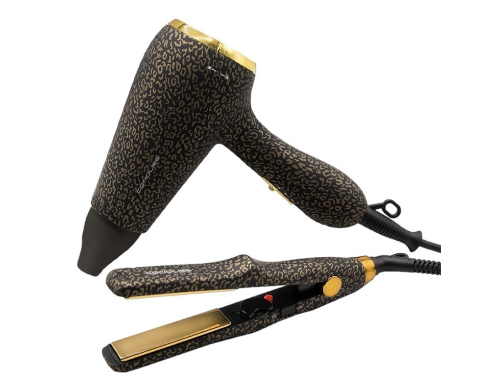 Kit Corioliss Plancha de Pelo C-Trip Gold Leopard + Secador Flow Travel