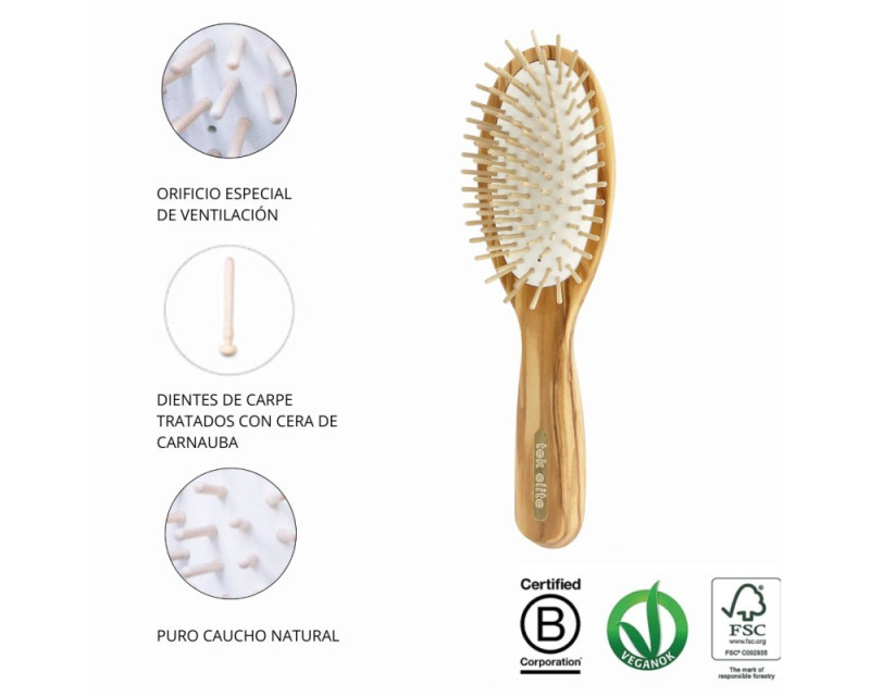 Tek cepillo ovalado grande con diente corto de madera de olivo