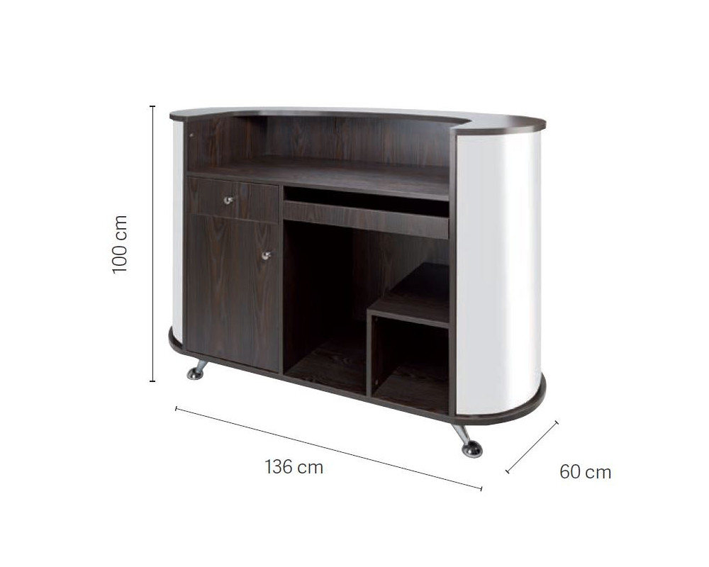Mostrador recepción madera y metal efecto espejo Eurostil