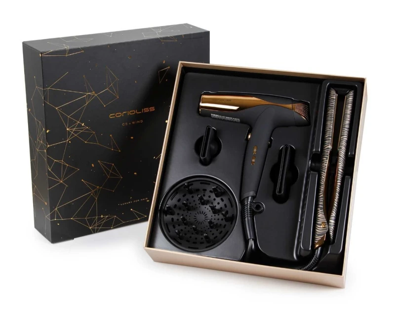 Kit Corioliss Plancha de pelo C5 Gold Zebra + Secador Wind Black Gold
