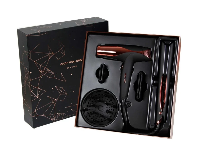 Kit Corioliss Plancha de pelo C5 Black Cooper + Secador Wind Black Chrome