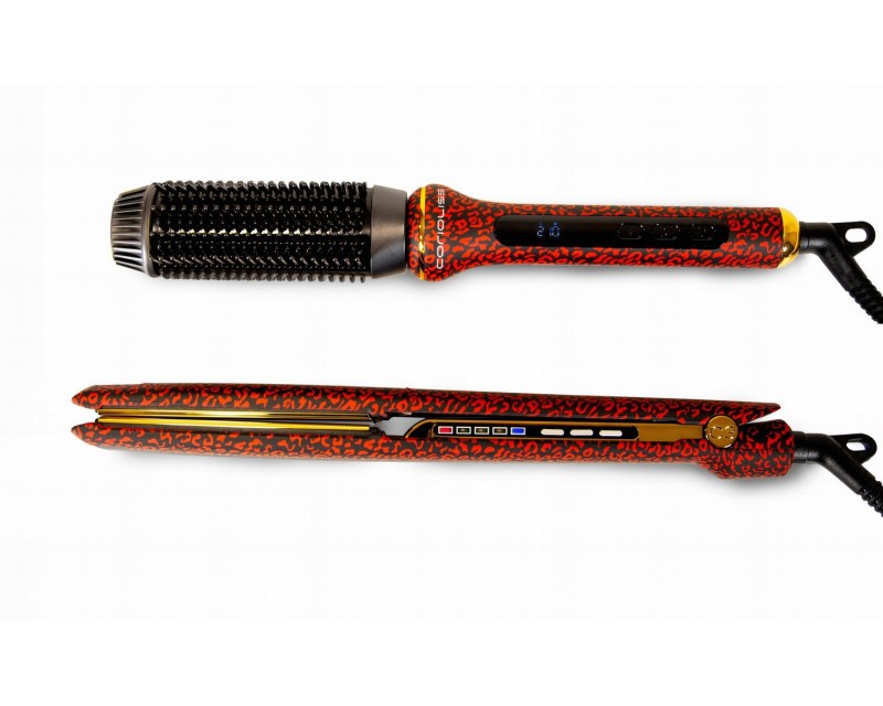 Kit Corioliss Plancha de pelo C3 Red Leopard + Cepillo Hot Brush Red Leopard