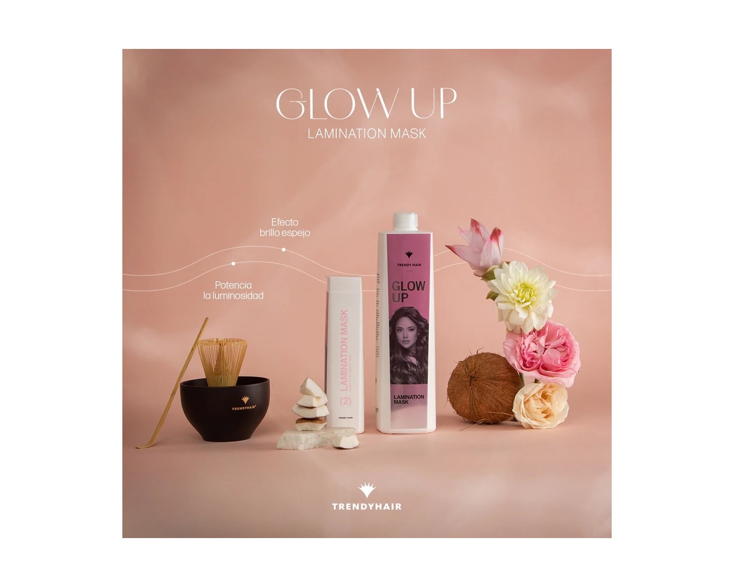 Trendy hair Glow Up Mascarilla Lamination Crema Restaura Estructura Aporta Proteinas 1000 ml