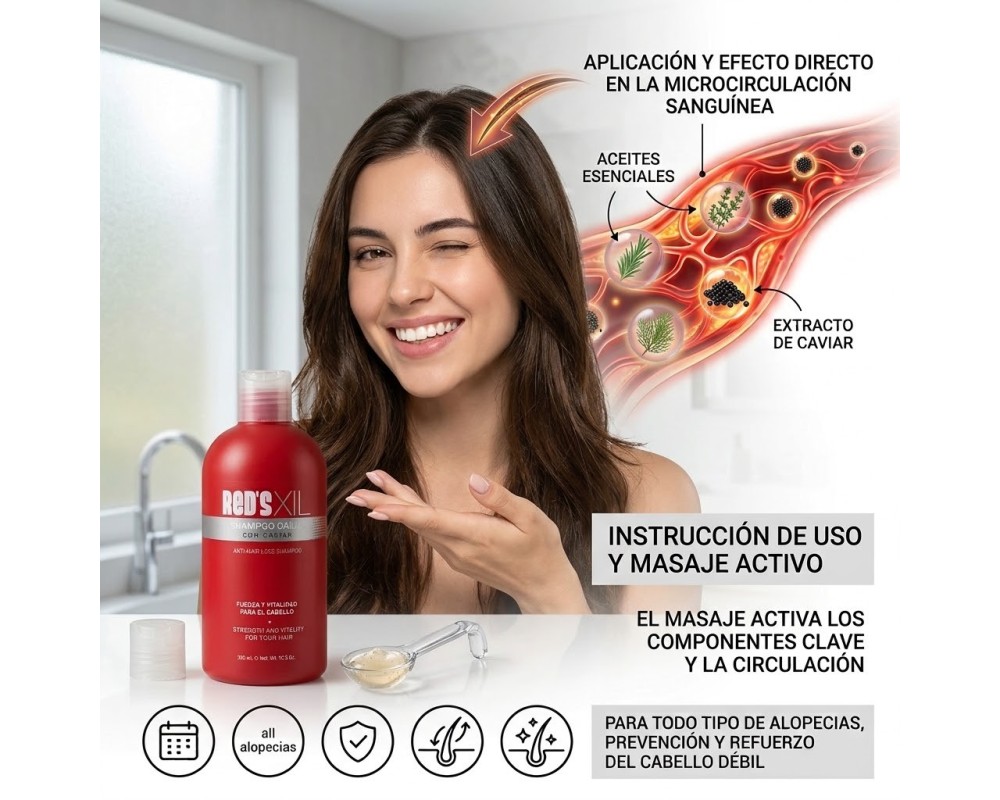 RED'S XIL Champú Anticaída con Caviar y Aceites Esenciales 300ml