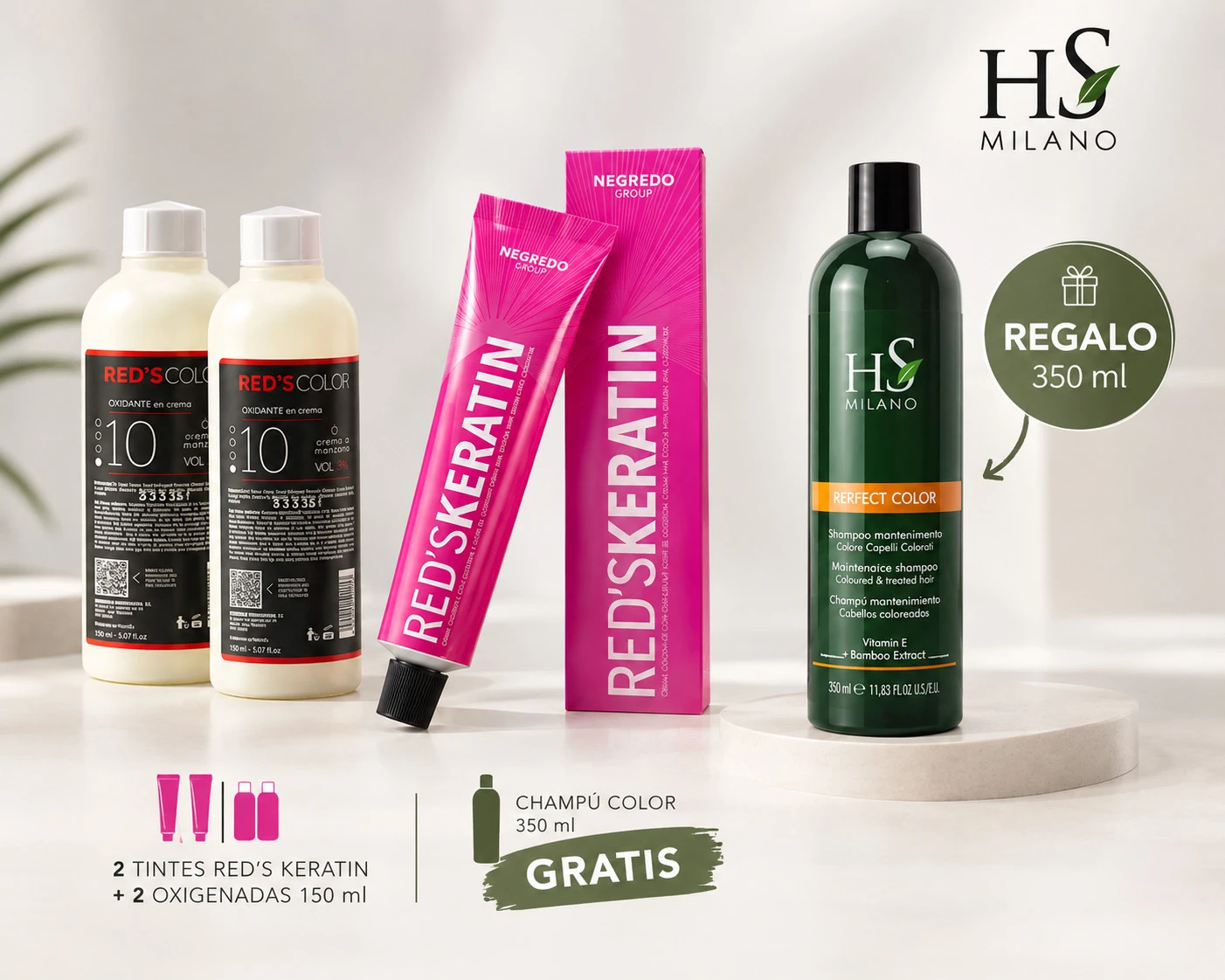 Tintes RED'S Keratin y oxigenadas con champú HS Milano Perfect Color de regalo