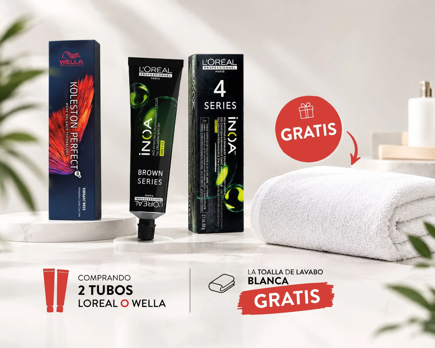 Tintes L'Oréal Professionnel y Wella Koleston Perfect con toalla de lavabo de regalo