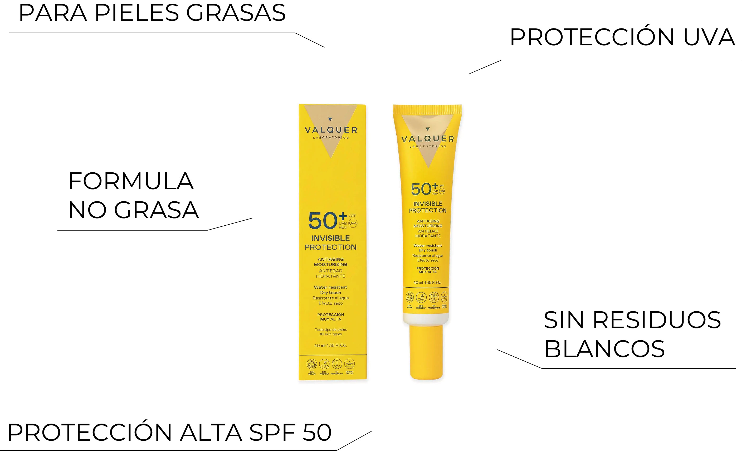 Crema protector solar SPF 50 Valquer Invisible