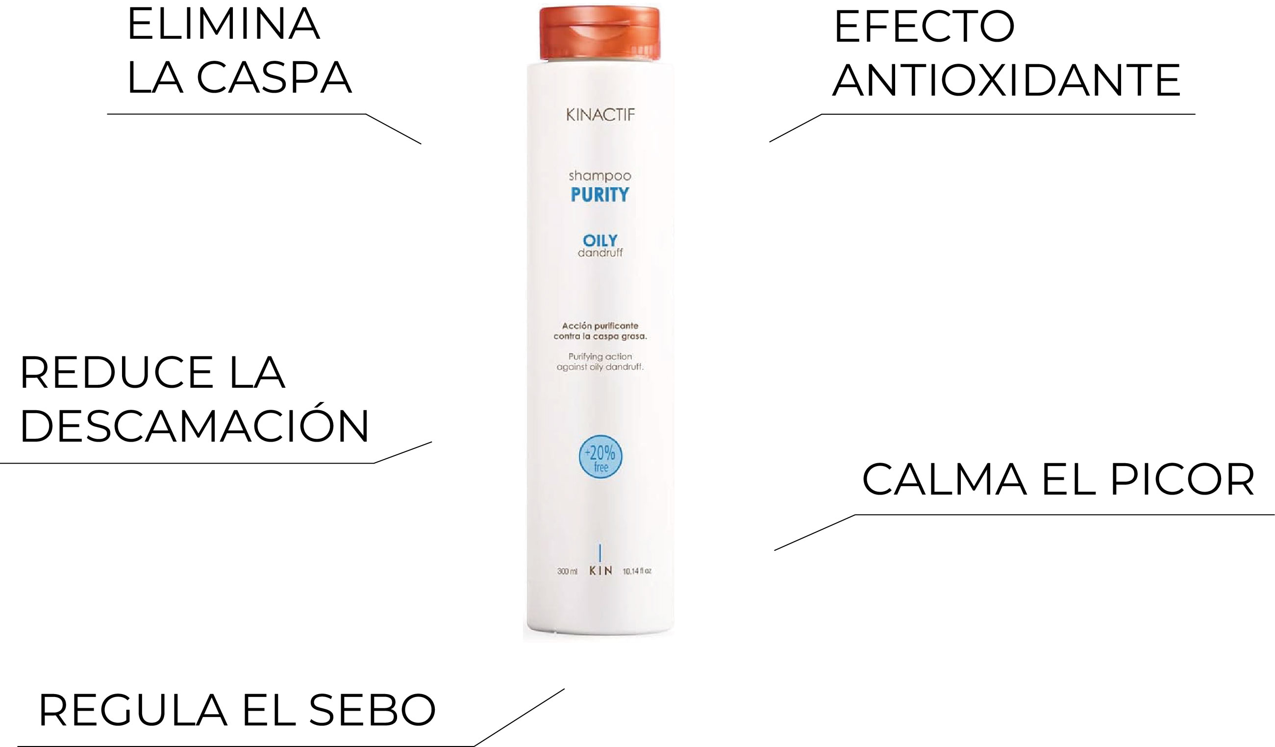 Champú Kinaktif purity oily para cabello con caspa grasa